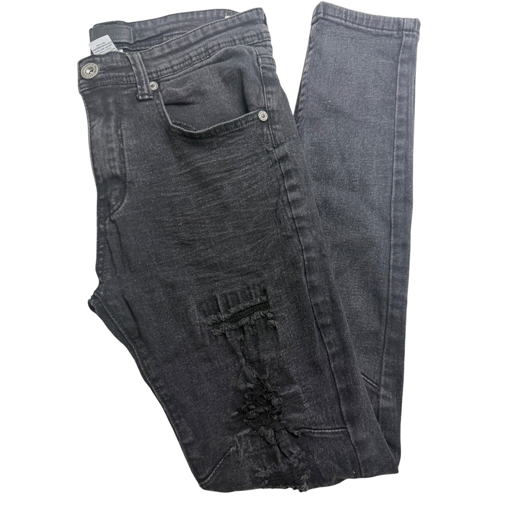 Bleecker & Mercer Mens Distressed Skinny Moto Jeans Black 32x32 Ripped Distresse